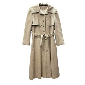 Vtg Betty Rose Wool Blend Trench Coat, Belted, Approx S/M, Beige, Satin Lined